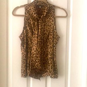 NWOT Angel Nina Paris silk cheetah print tie front top sz 42 = 6.